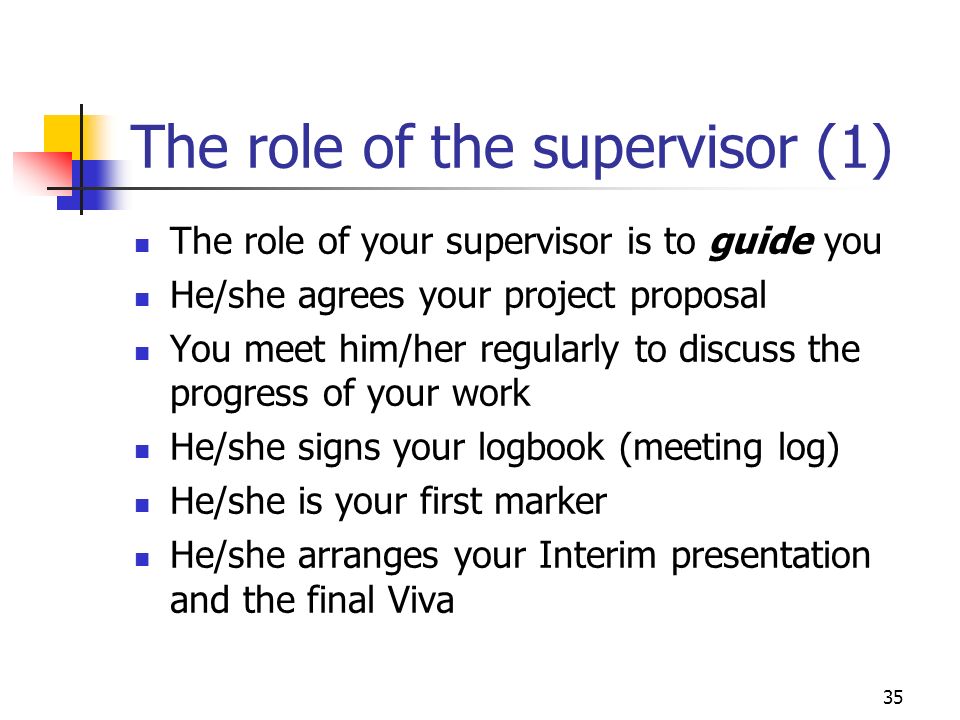 Discuss the role of the supervisor
